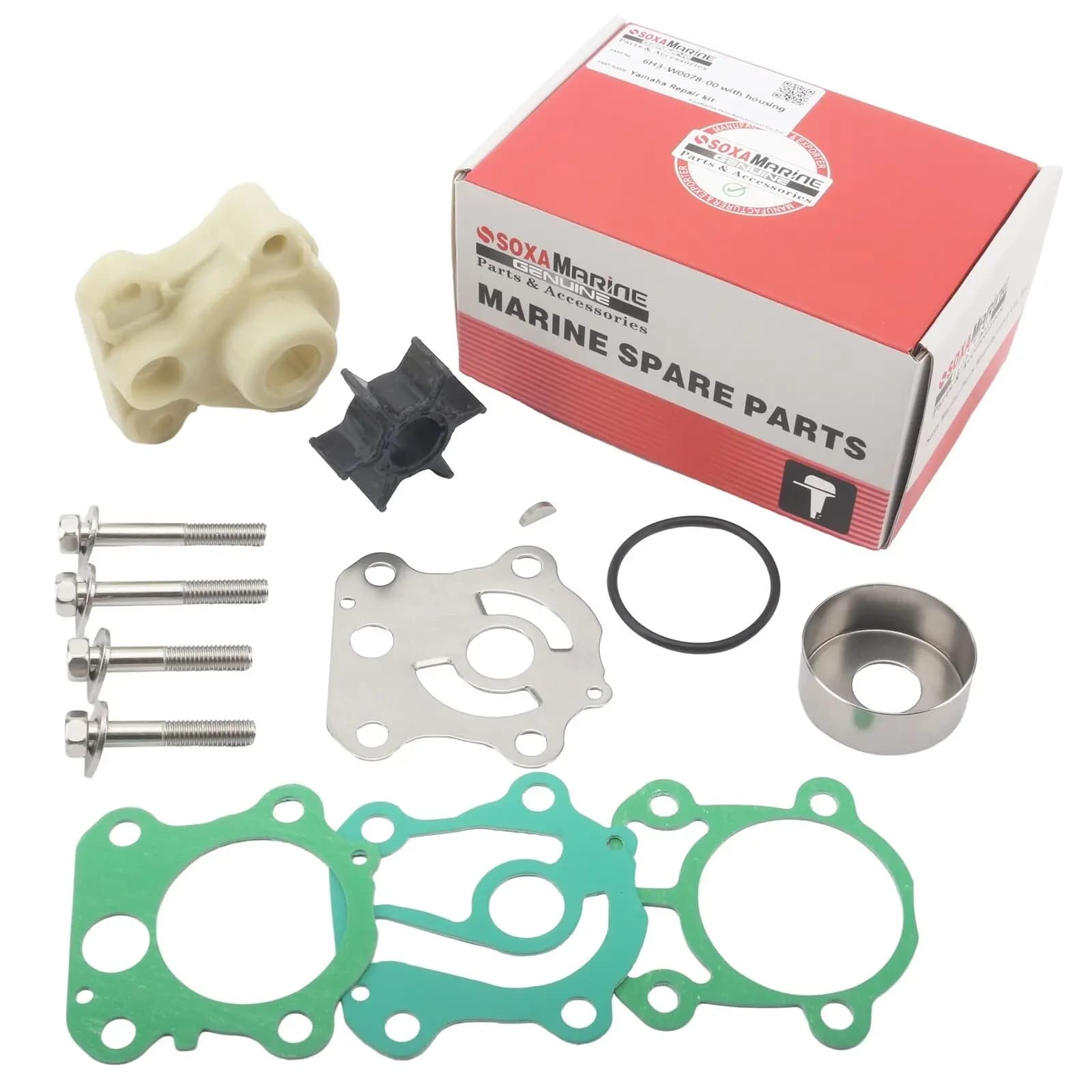 Soxa Marine 6H3-W0078-00 6H3-W0078-02 Water Pump Rebuild Service Kit with Housing for Yamaha 50 60 70 HP Outboard Boat Motor