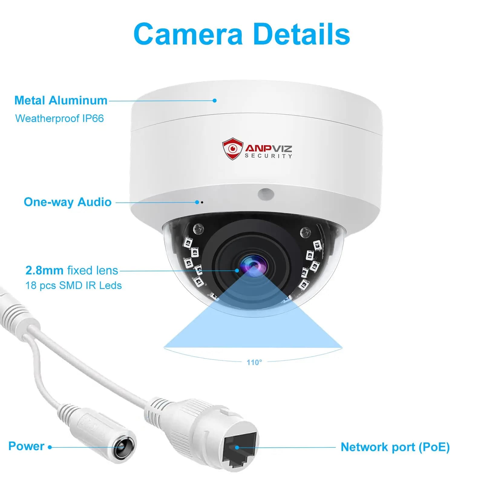 Anpviz 5MP POE Dome Camera Protezione di sicurezza Microfono incorporatoIP66 IR 30M Telecamera CCTV Rilevazione umanoide App WDR VideoLink
