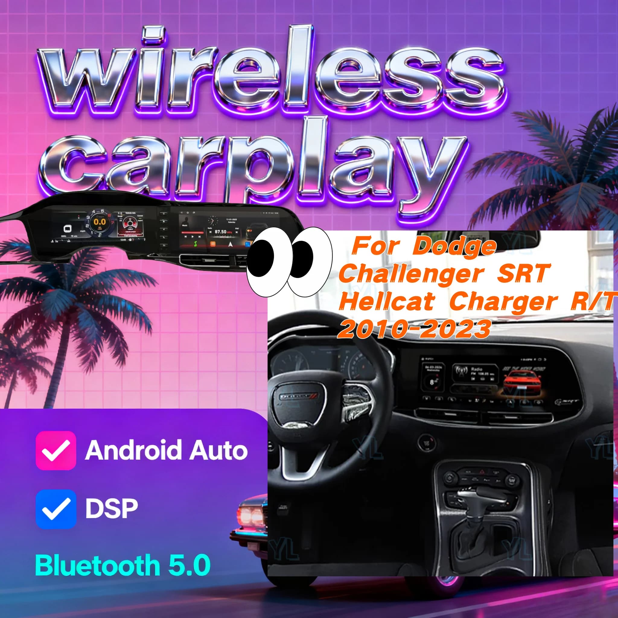 12.3" Android13 CarPlay Car Radio For Dodge Challenger/Charger 2010-2024 Touch Screen Multiedia Player GPS Navi Car Accessories