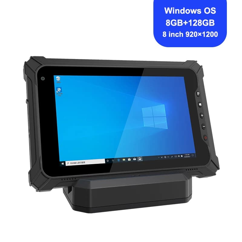 Tablet robusto Windows da 8 pollici con scanner di codici a barre ROM 8G RAM 128G - Caricatore di aggancio per montaggio su veicolo Tablet di livello industriale IP65