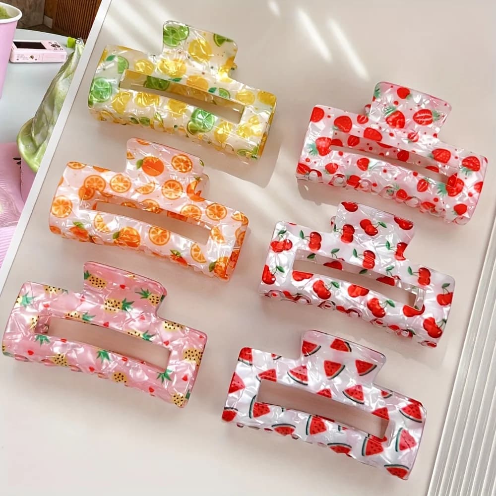 Acetate Elegant Hollow Hair Clip Women Cute Fruit Design Anti-Slip Rectangular Claw Clip Smooth Texture Hairpin Hair Accessories