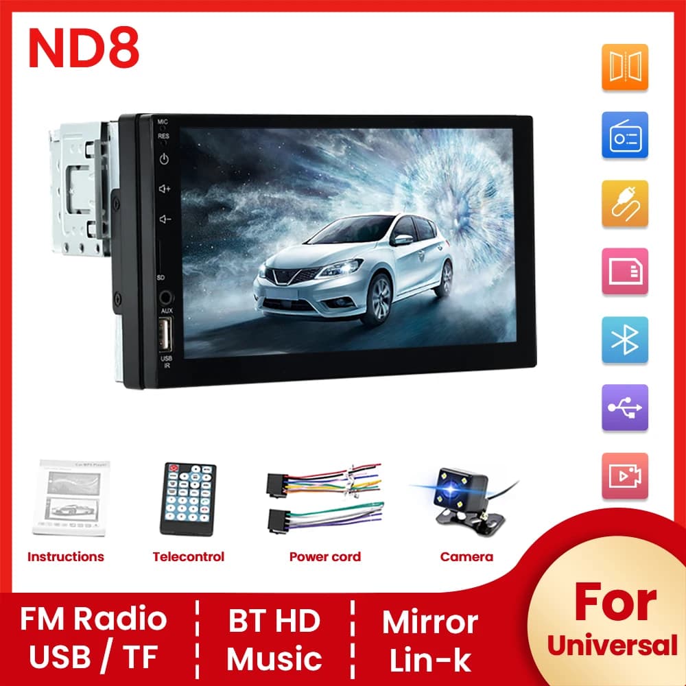1DIN CarPlay Autoradio Stereo Android Auto Lettore Multimediale 7 "HD Touch Screen FM AUX USB BT Mirror Link Universale CarPlay Navi