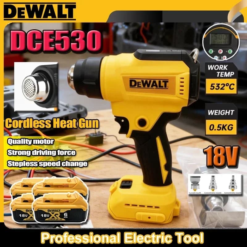 DEWALT DCE530 Pistola Termica Senza Fili 300W, Soffiatore Termico ad Alta Potenza per Saldatura Termorestringente, Compatibile con Batteria 18V