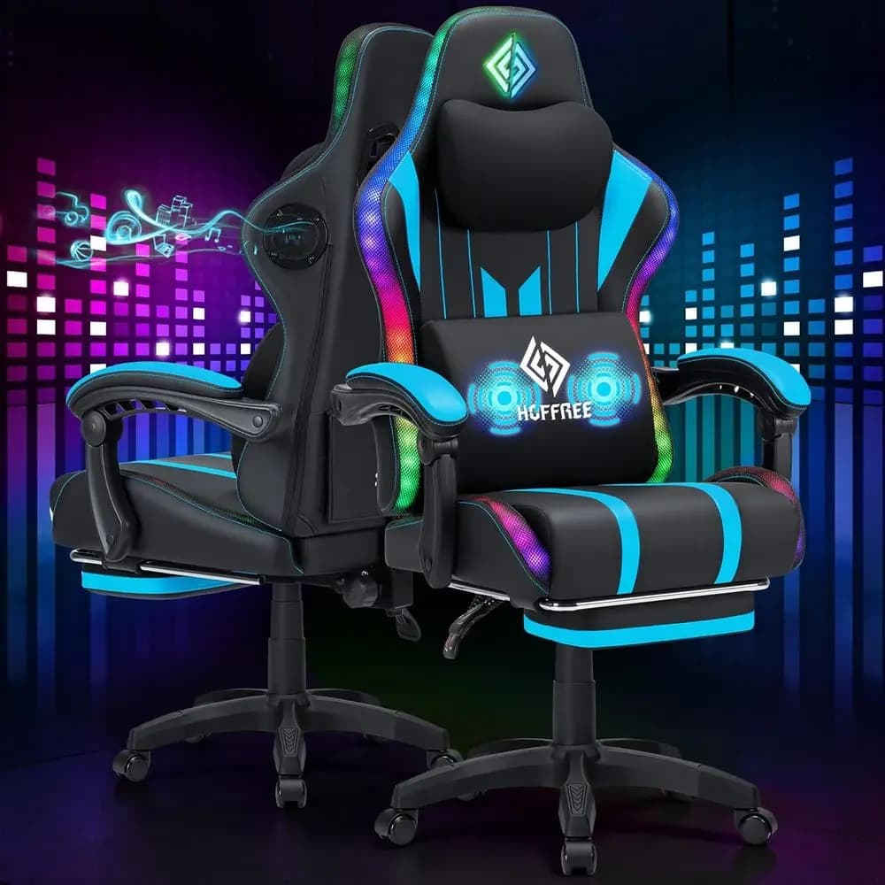 Sedia da Gaming con Luci LED RGB a Ritmo Musicale e Altoparlanti Bluetooth, Sedia Ergonomica da Gaming con Massaggio e Poggiapiedi