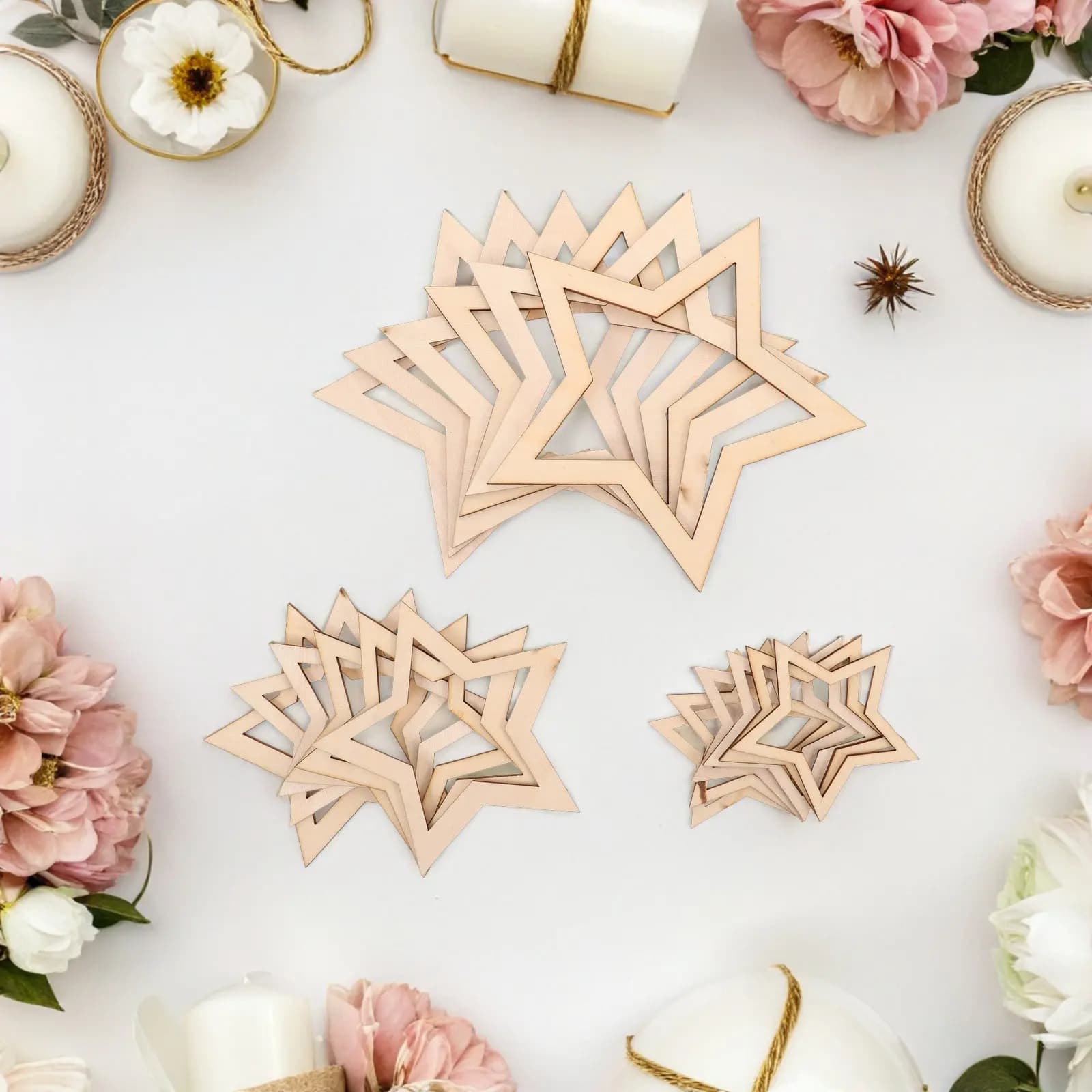 Set di 18 Anelli in Legno a Forma di Stella per Acchiappasogni, Cornici e Ghirlande Floreali Fai-da-Te, Decorazioni da Parete e Forniture per la Casa
