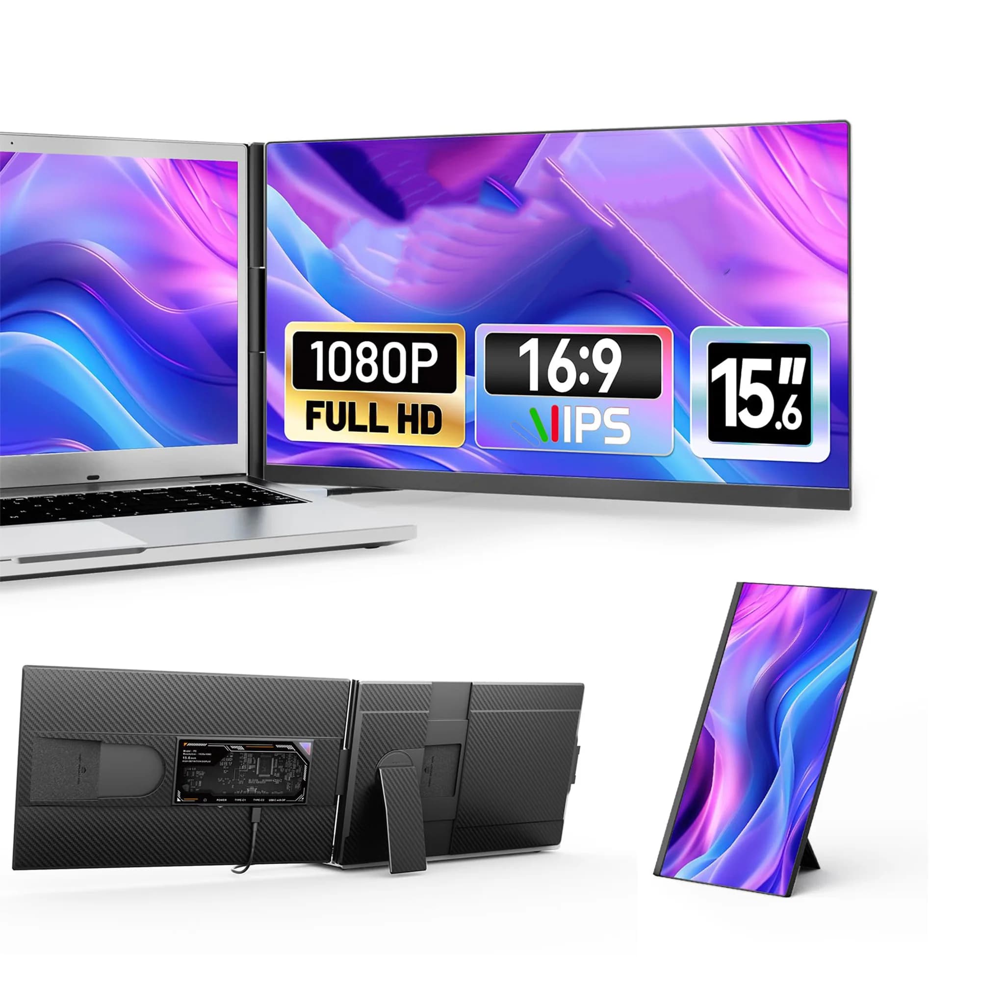 For Gaming Business Compatible for 13"-17.3" Laptops 15.6" FHD IPS LCD Laptop Screen Panel Double Extended Monitor