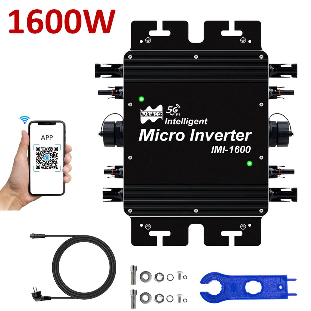 Micro inverter solare da 1600 W per sistema su rete MPPT DC 22-50 V a AC 110 V 120 V 220 V 230 V Funzione WiFi per elettrodomestici