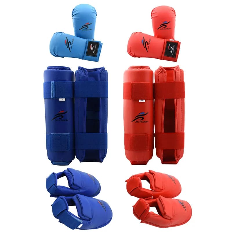 Protezione per le gambe e le mani Taekwondo Sparring Gear Set Parastinchi Fasce per donne Guanti da boxe per palme Scarpe da karate MMA Uomo Bambino Bambini