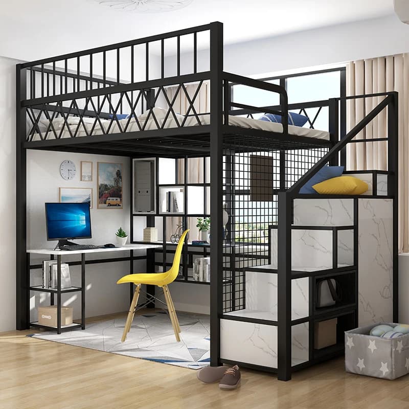 Letto padiglione, piccolo appartamento moderno e semplice, letto alto e basso in ferro battuto, letto salvaspazio multifunzionale, lenzuola rialzate