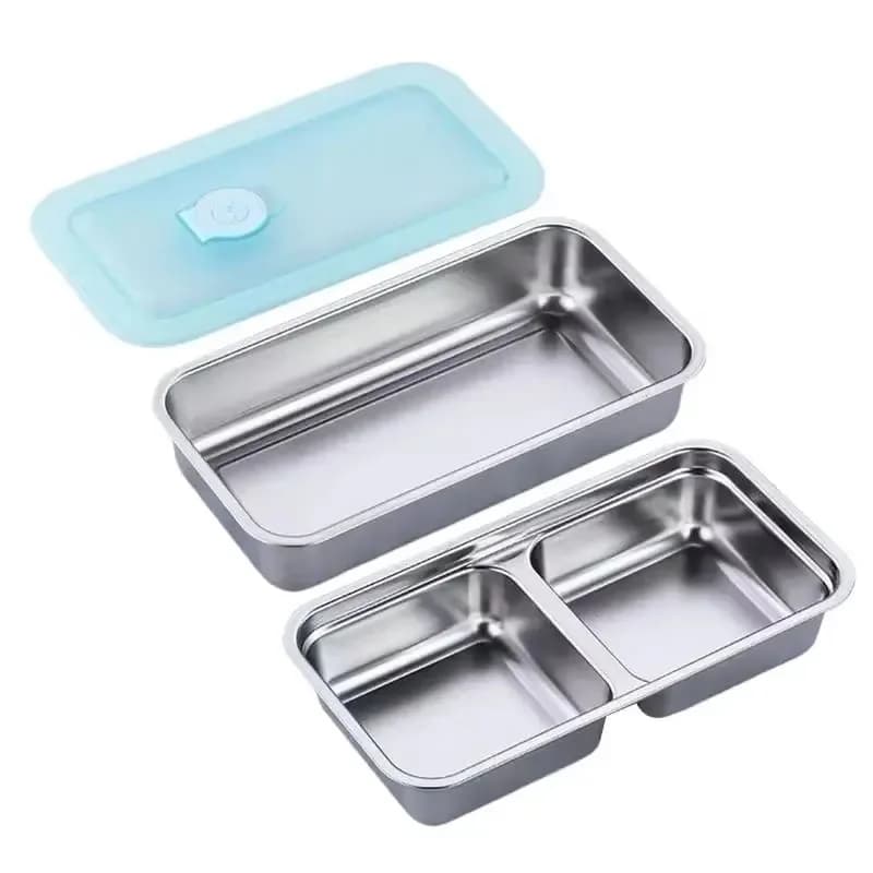 Contenitori per snack a prova di perdite per bambini Contenitori per snack riutilizzabili a doppio scomparto Scatole per pranzo in acciaio inossidabile per picnic lijiao