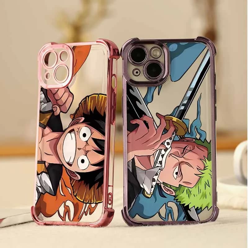 Cover Anime One Piece Carina per iPhone 17 16 15 14 13 12 11 Pro Air Max mini Plus, Custodia Protettiva in Silicone Anti-Caduta con Placcatura, Design Accattivante