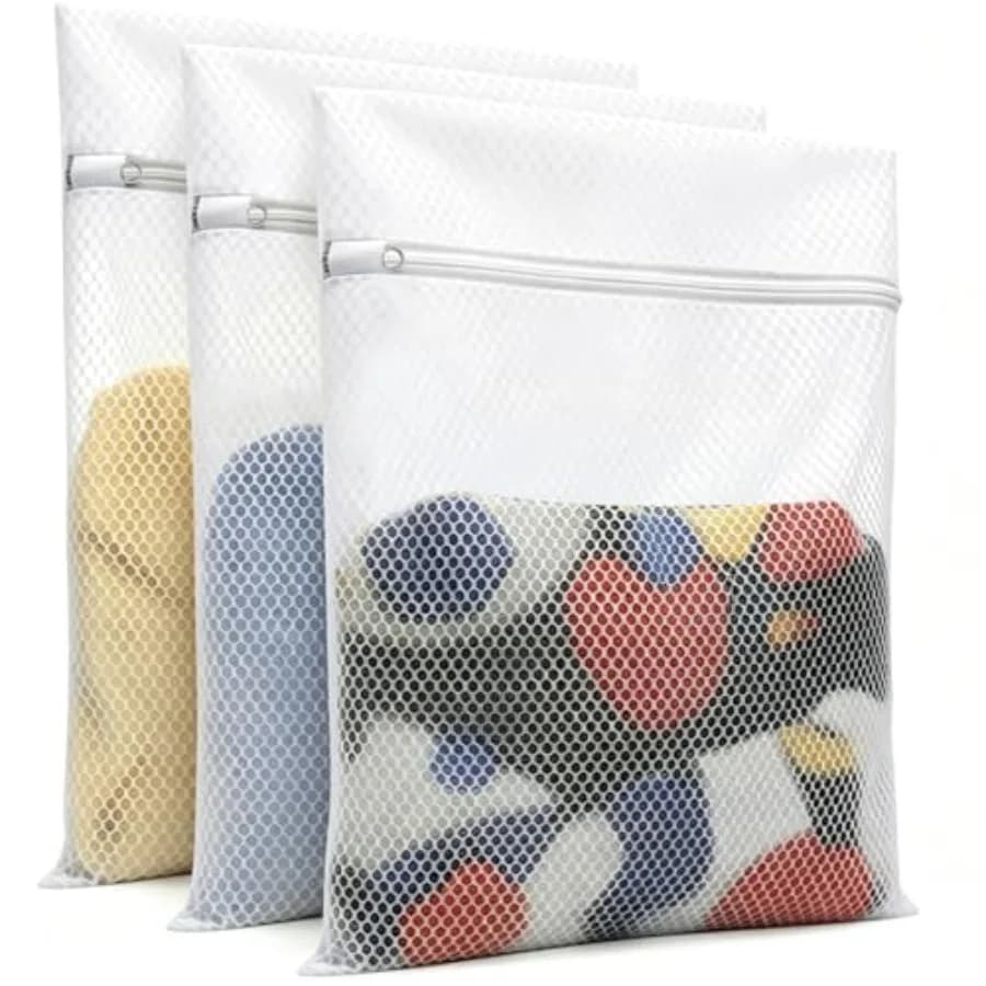 Honeycomb Mesh Laundry Bags 3 Pack 2XL+1L,Durable Washing Bags with Auto-Lock Zippers, Heavy Duty Mesh Wash Bags for Delicates,