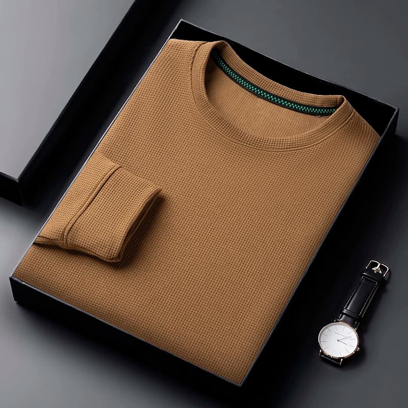 T-shirt casual da uomo girocollo waffle T-shirt a maniche lunghe traspirante, comoda e alla moda