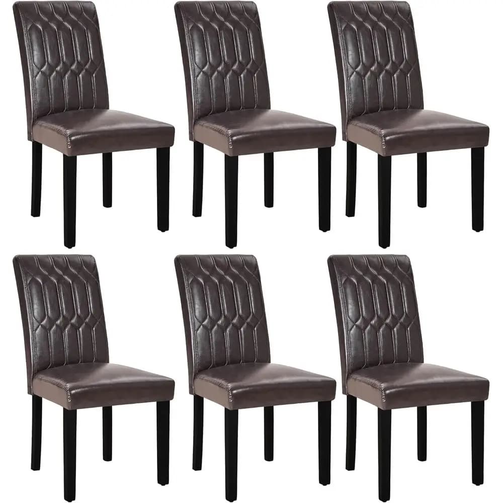 Set di 6 sedie da pranzo imbottite, Parsons moderni in pelle PU, gambe in legno massello con poggiapiedi in gomma, per soggiorno cucina