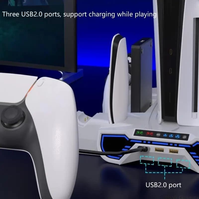 M5TD Premium ABS Cooling Stand For Slim With Quiet Fan Controller Charging Base Cartridge Slot And Headphone Hanger