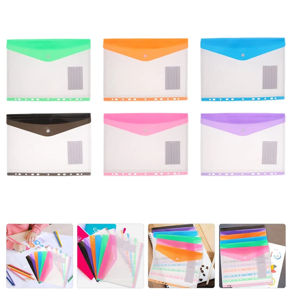 6Pcs Document Pouches Transparent File Holders Multi-Functional Organizer Folder for Office Travel School File Storage Bags