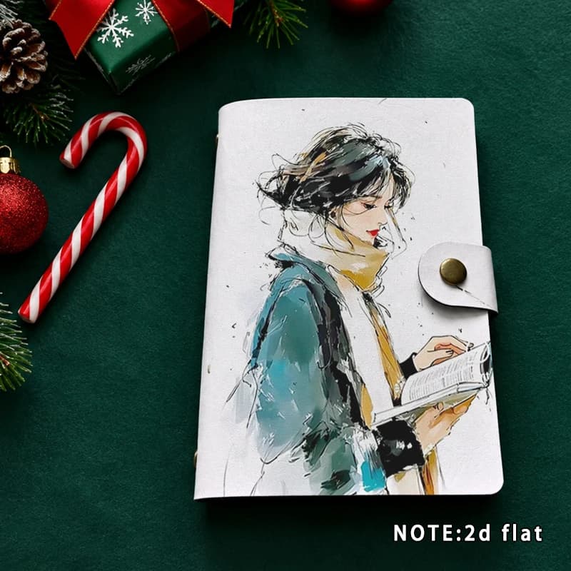 Watercolor Girl Reading Book Journal Notebook Art Sketch Lady Print Diary Notepad Travel Scrapbook Christmas Stationery Gift