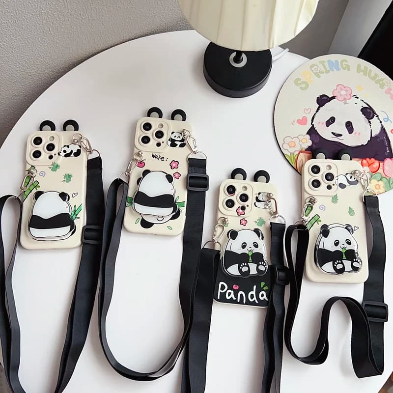 Per Samsung Galaxy S20 S21 S22 S23 S24 S25 Plus Ultra FE Edge Ears Custodia Panda con corda di supporto