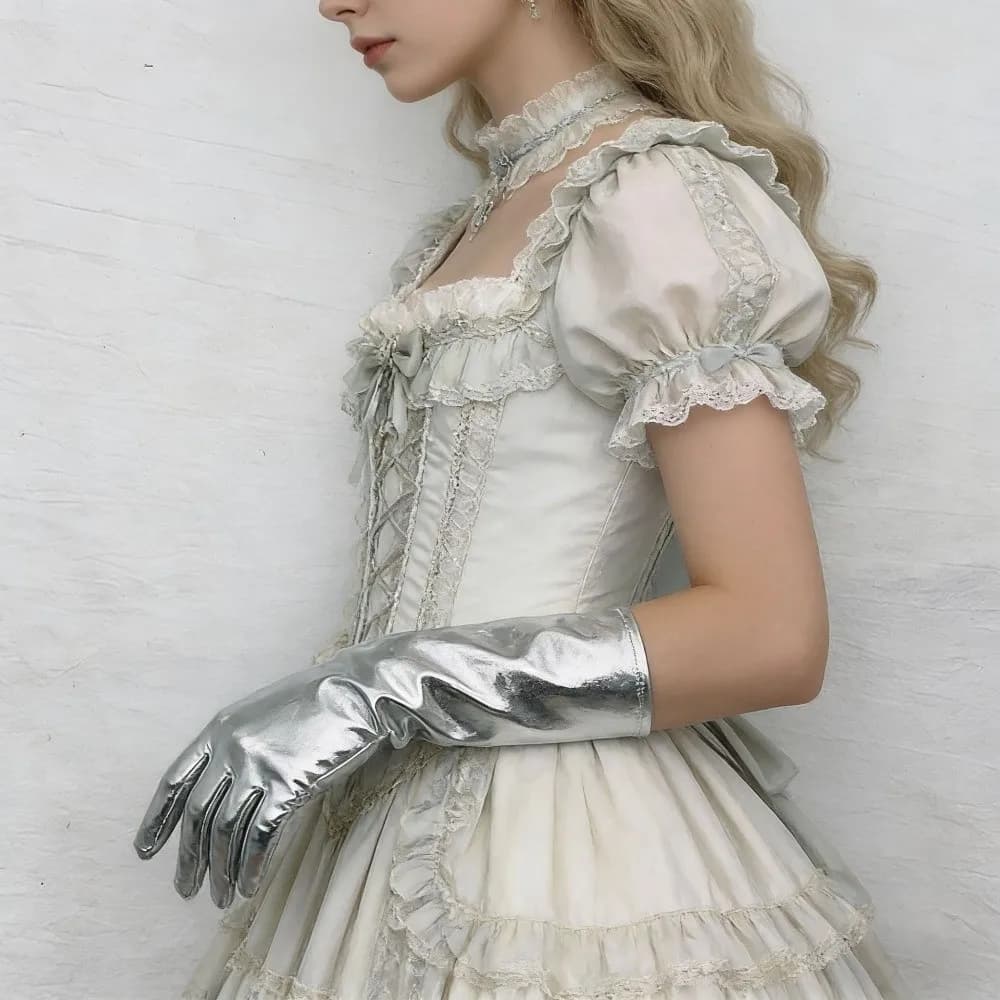 Fashion Solid Color Patent Leather Gloves Shiny Elastic Long Gloves Gothic Punk Women Mittens Halloween Cosplay