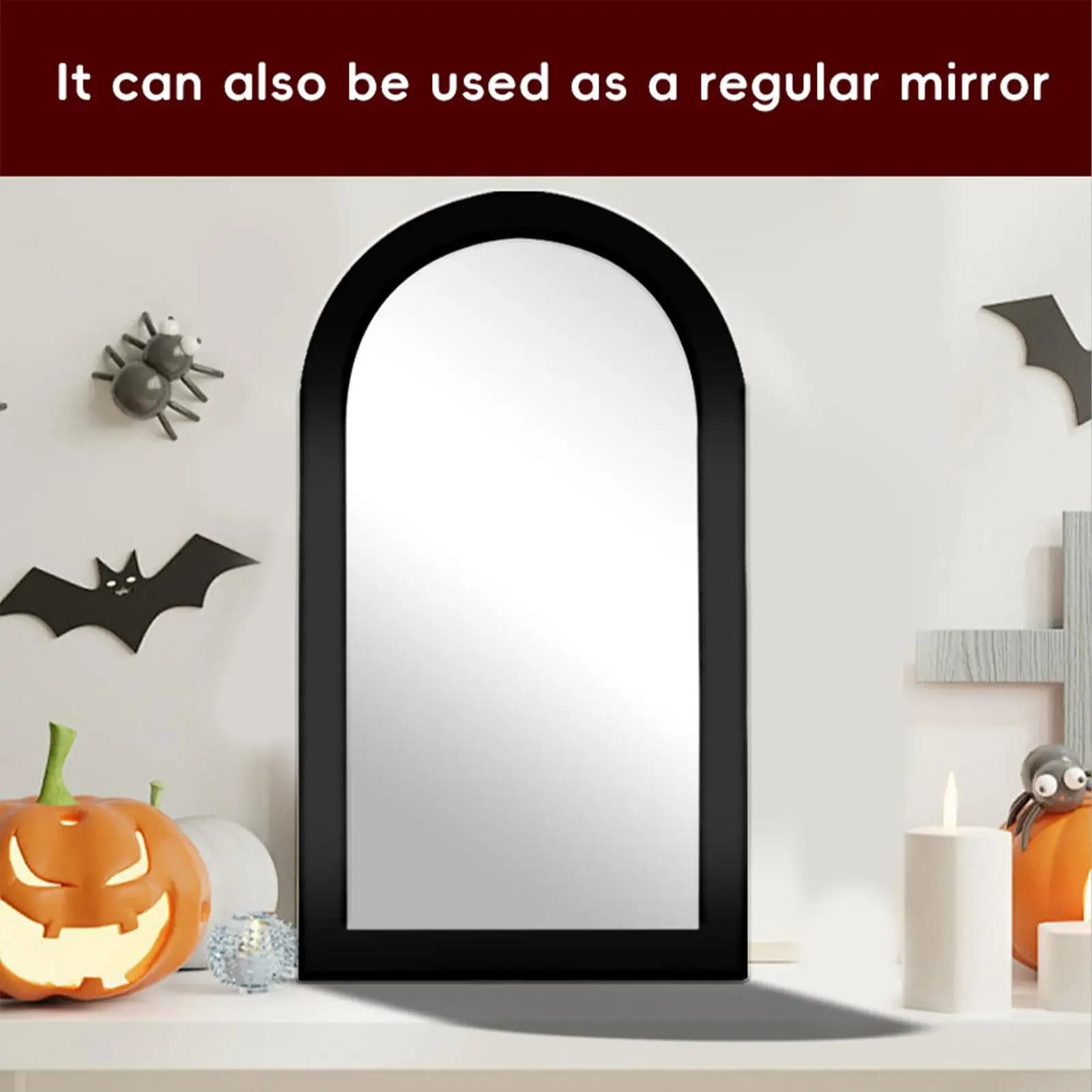 Halloween Spooky Decorative Mirror Metal Glass Wooden Desktop Decor for Kitchen Party Bathroom