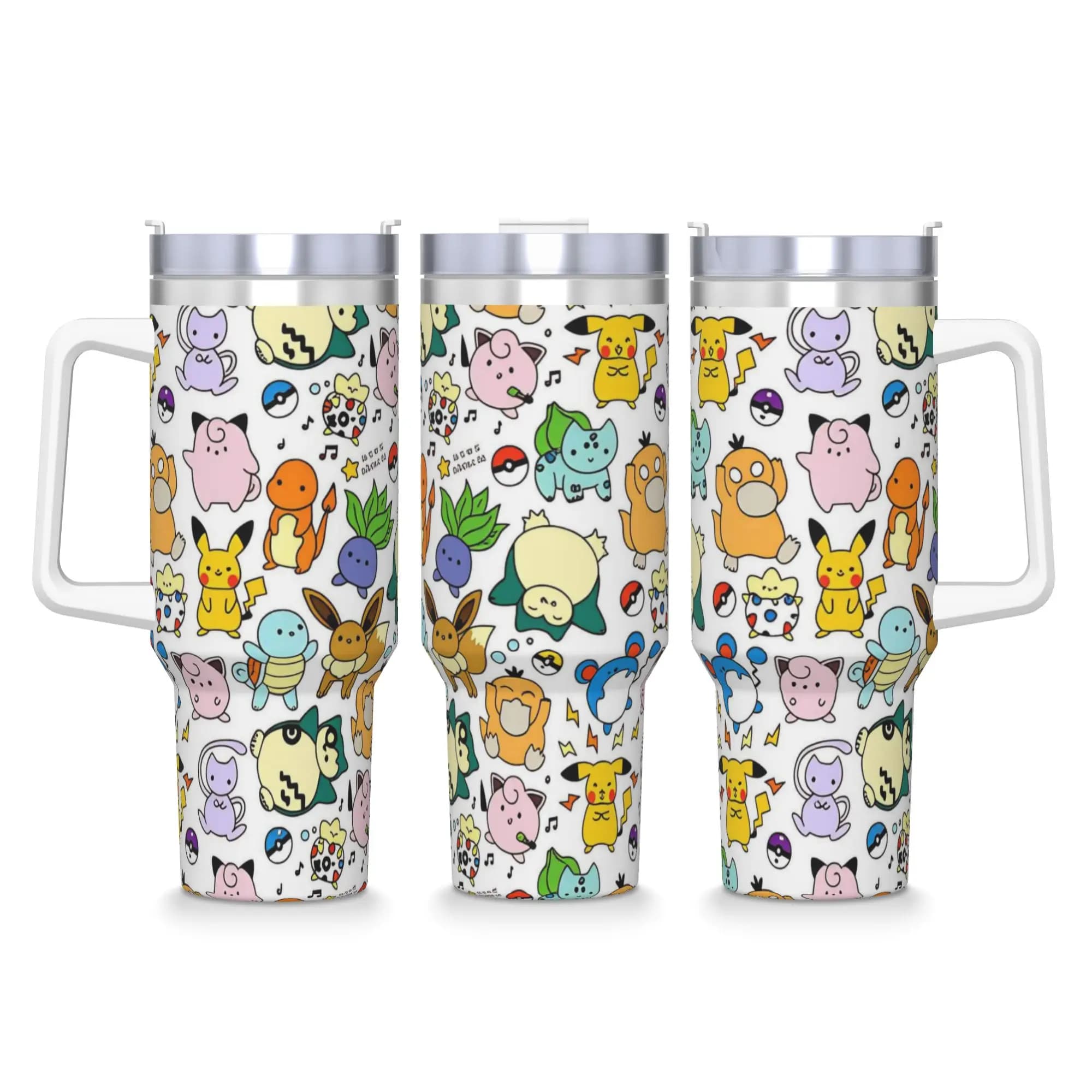 Stainless Steel Tumbler Pokemon Characters Mugs Cup With Straws Beach Hot Drinks Water Bottle Leakproof 40oz Thermal Mug