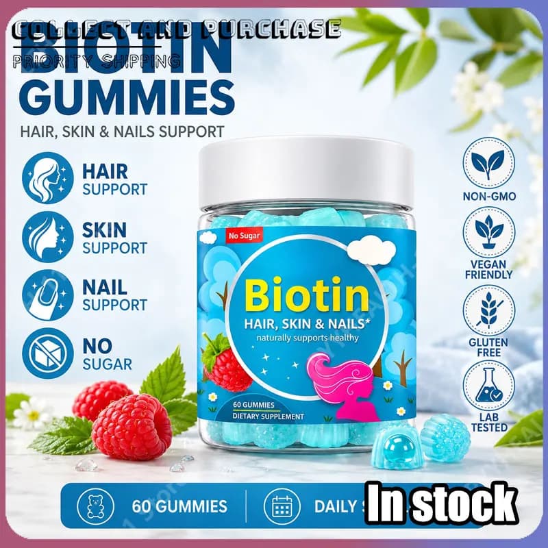 5000mcg Biotin Gummies with Collagen MSM Keratin Bamboo Extract, Hair Skin Nails Beauty Support, Sugar Free 60 Count