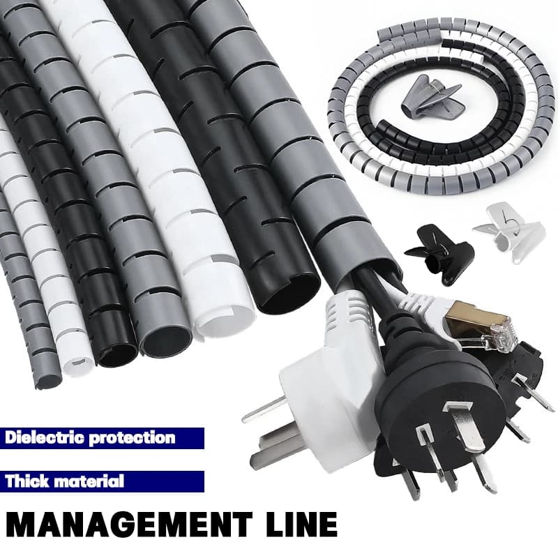 Protezione per cavi da 2 m Organizzatore per cavi a spirale flessibile Elettrodomestici Copertura per manicotti per cavi Accessori per cavi ordinati da scrivania gery