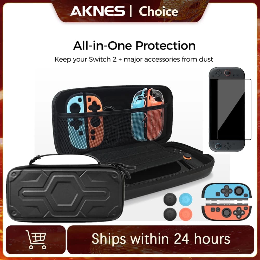 AKNES per Switch 2: Custodia Protettiva All-in-One + Custodia Protettiva + Protezione Schermo in Vetro Temperato + Cover per Joy-Con