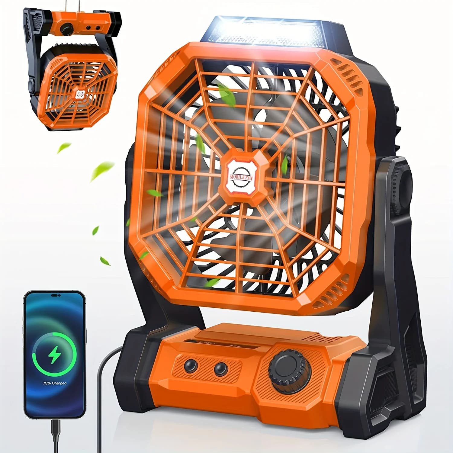 Camping Fan with LED Lantern, 8 Inch Portable Rechargeable Battery Powered Fan with Stepless Speed And Quiet Battery Operated for Picnic, Barbecue, Fishing, Travel, Home, Tent