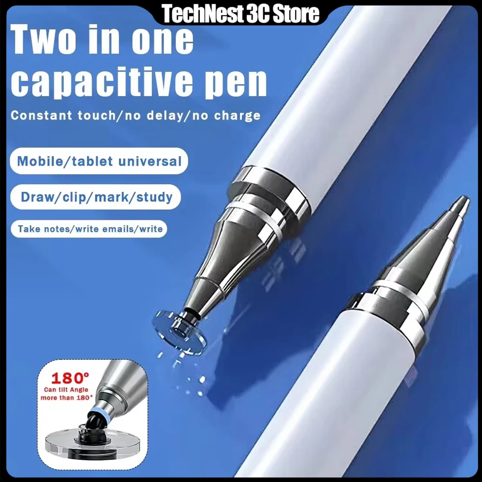 Penna stilo universale 2 in 1 per tablet, penna capacitiva per schermo touch, smart pencil per iPad, iOS, Android Phone