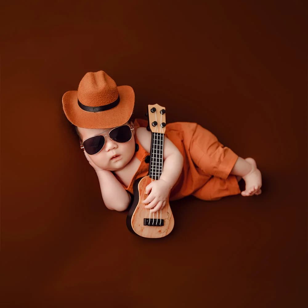 Neonati fotografia puntelli vestiti tuta cappelli da Cowboy neonato servizio fotografico Outfit occhiali da sole chitarra Studio bambini oggetti di scena di tiro