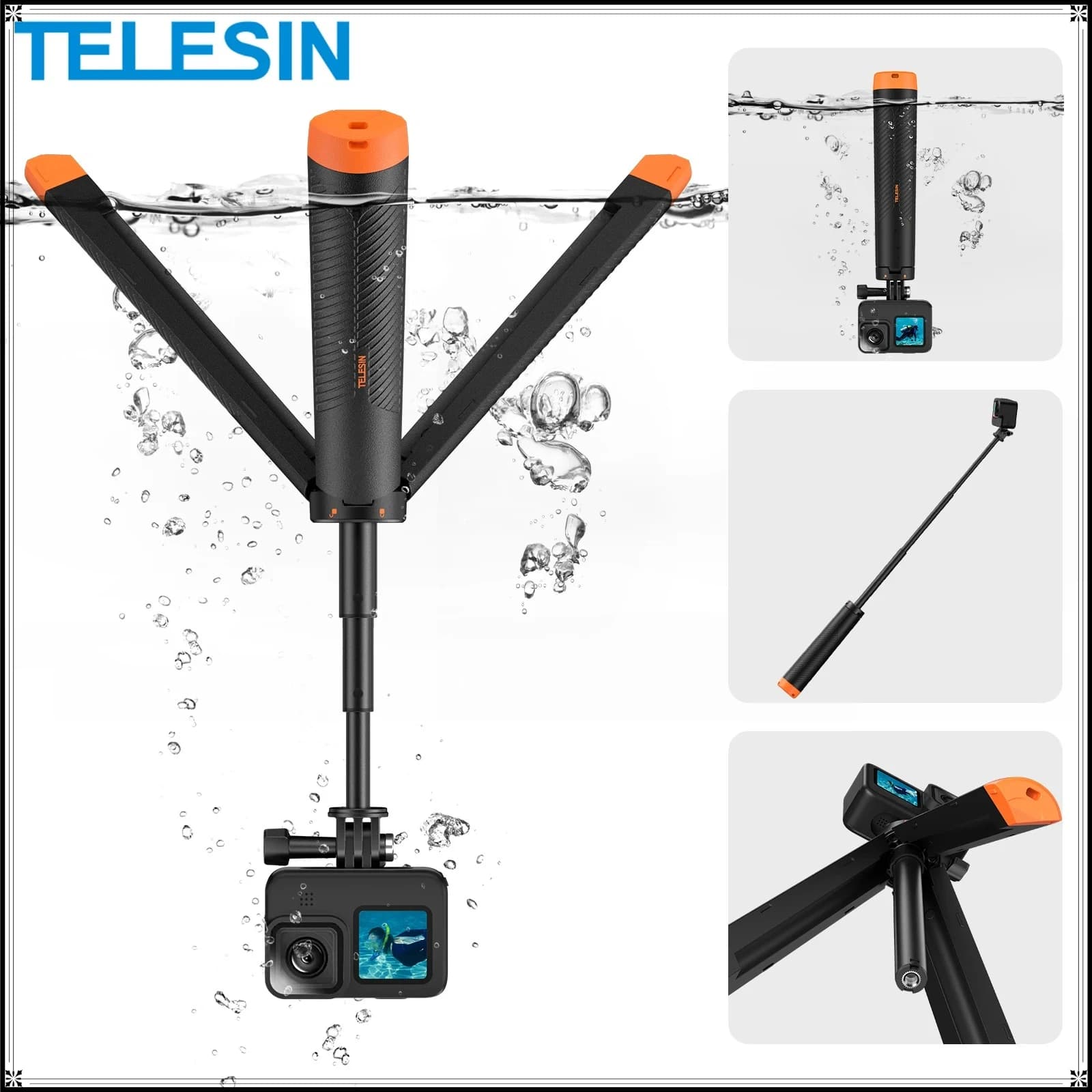 TELESIN Asta Galleggiante Subacquea Estensibile per Selfie e Treppiede per Gopro 13 12 11 10 Insta360 X5 Acepro DJI Action 6 5pro