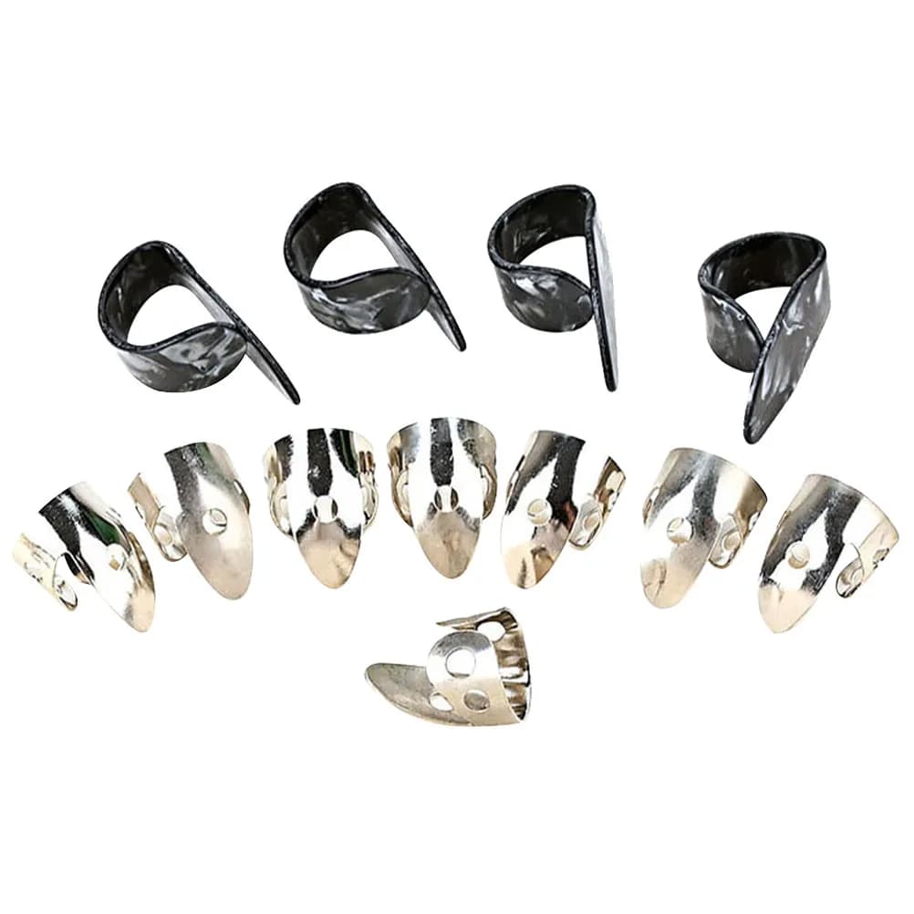 Set di 12 Plettri in Acciaio Inossidabile per Dita e Pollice, per Protezione Chitarra, Miglioramento del Suono, Chiarezza del Basso e Pratica