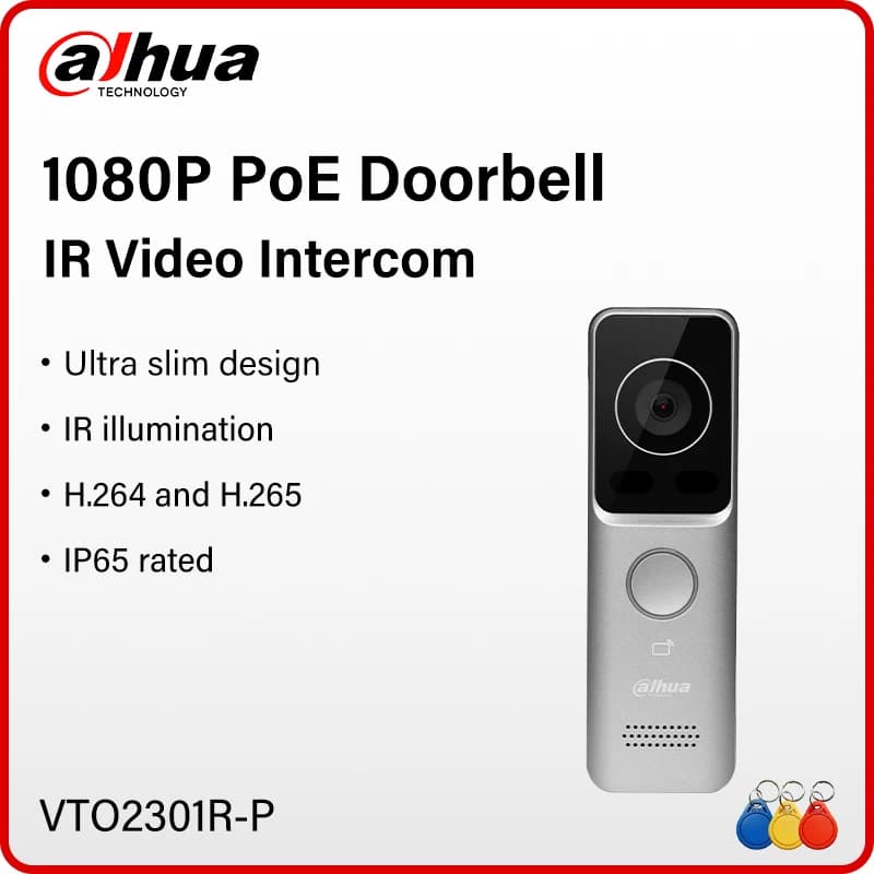 Dahua 2MP PoE Video Intercom Ultra Slim Doorbell Camera IR Night Vision Full Digital Card/APP/Indoor Monitor Unlock VTO2301R-P