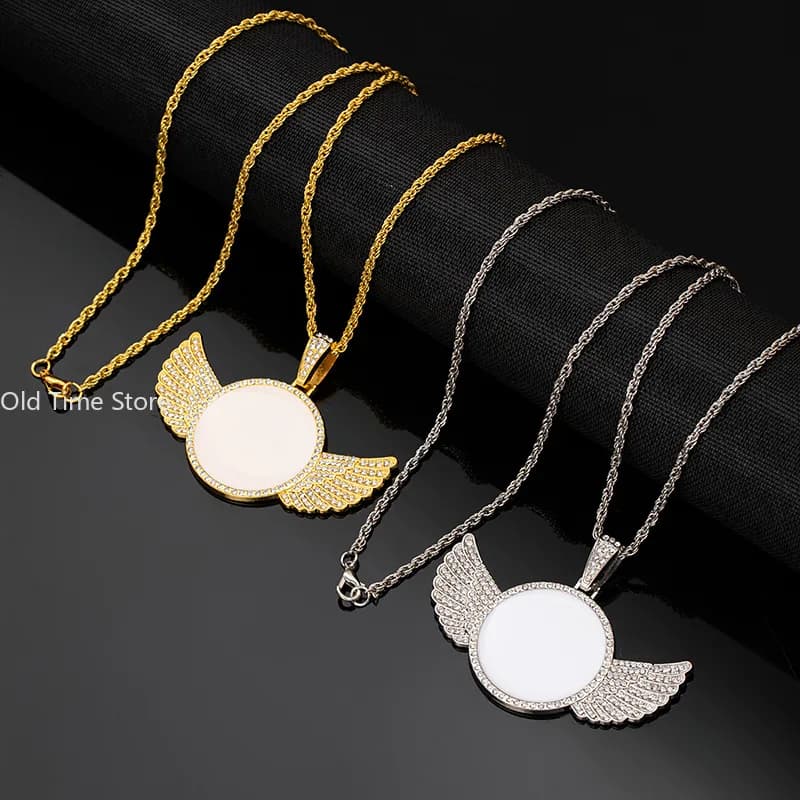 Collana con ciondolo con cornice per foto con ala in cristallo, acciaio al titanio, regalo di gioielli con catena a strati alla moda Hip Hop