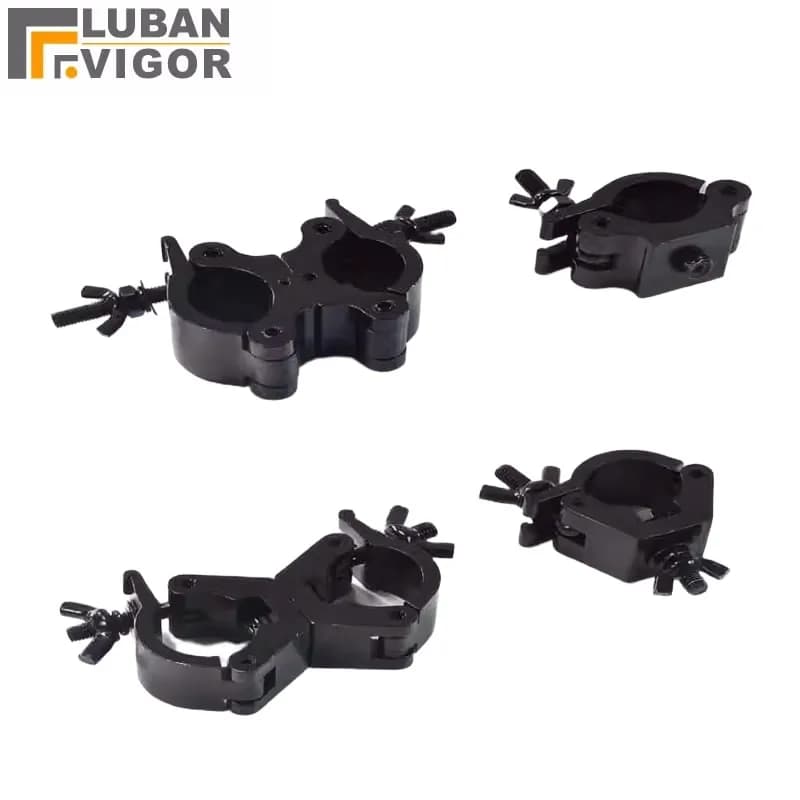 Black Lighting Clamp Aluminum Alloy Single Double Ring Buckle Swivel Coupler Clamp Shelf Connector for 18-51mm OD Tube