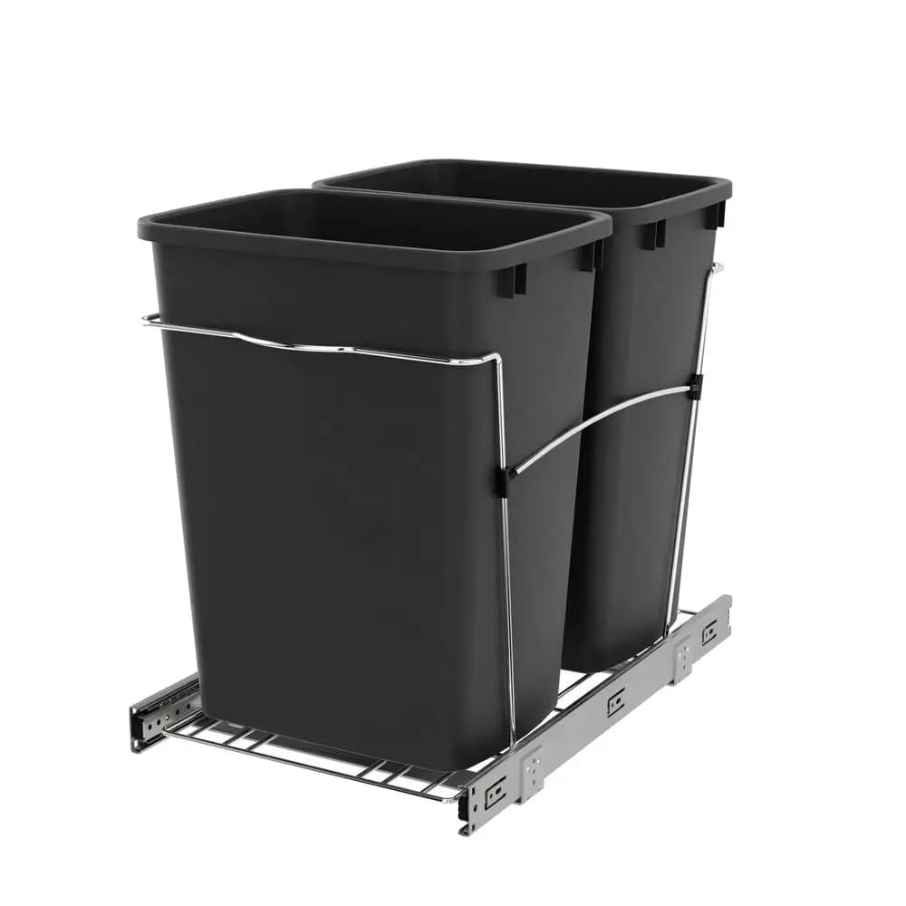 Cestino per rifiuti e riciclo RV18KD18C S a doppia estrazione per mobili da cucina, 35 Qt, su guide a estrazione totale, Nero