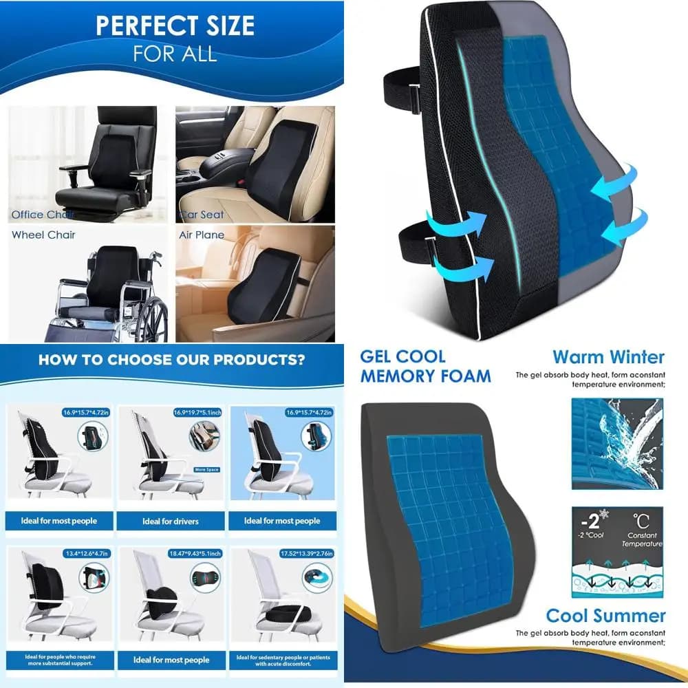 Cuscino Ergonomico di Supporto Lombare per Alleviare il Dolore alla Schiena, in Memory Foam Rinfrescante, con Rivestimento in Rete 3D, Schienale Ortopedico