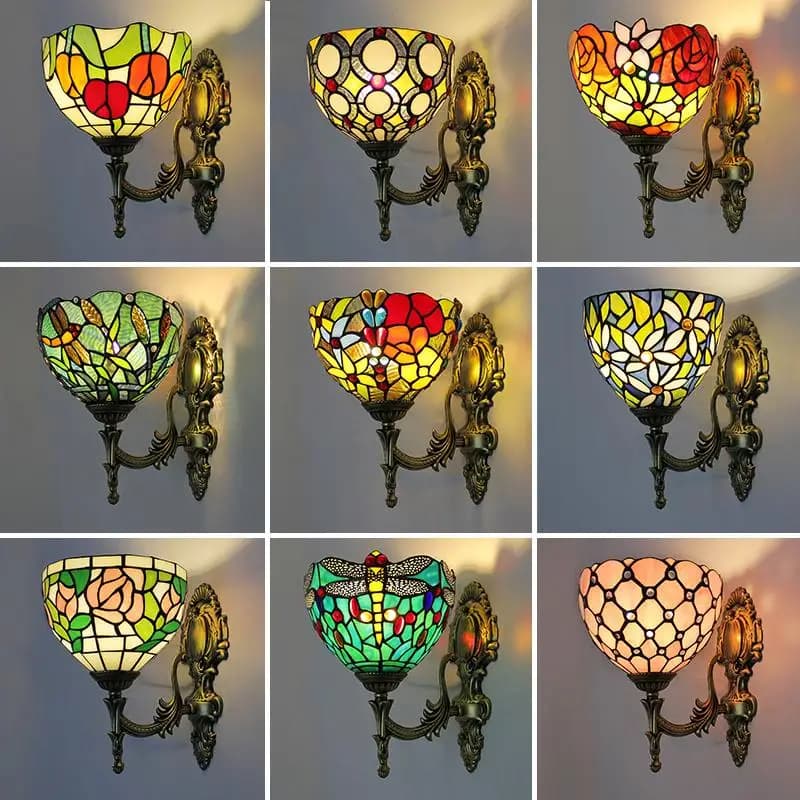 American bedside bedroom Nordic retro Tiffany stained glass wall lamp bathroom computer room staircase aisle lamp