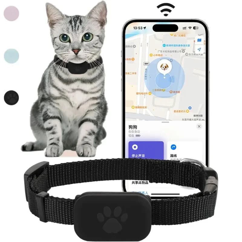 Localizzatore GPS Bluetooth per Animali Domestici, Mini Tracker con Allarme di Movimento, Collare Anti-Smarrimento per Gatti e Cuccioli, Localizzatore Globale Remoto