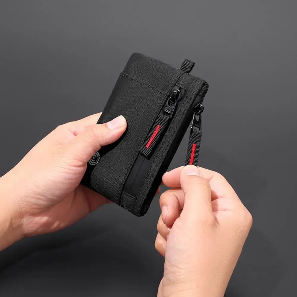 Portable Multifunction Men's Wallet Zipper Carabiner RFID Credit Card Holder Keychain Anti-Theft Nylon Coin Purse Everyday Use