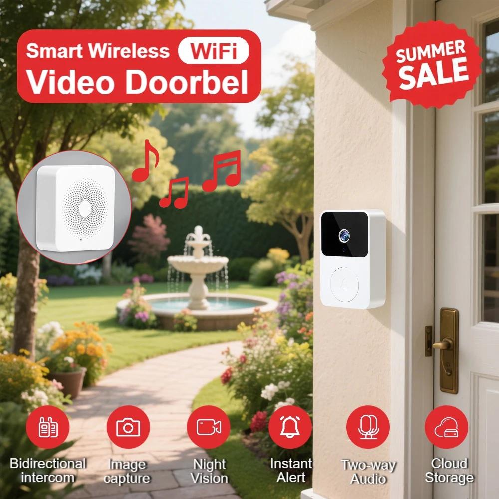 Campanello video wireless intelligente 2.4G WIFI HD Visione notturna Acquisizione immagini facciali Archiviazione citofono vocale bidirezionale Monitor remoto