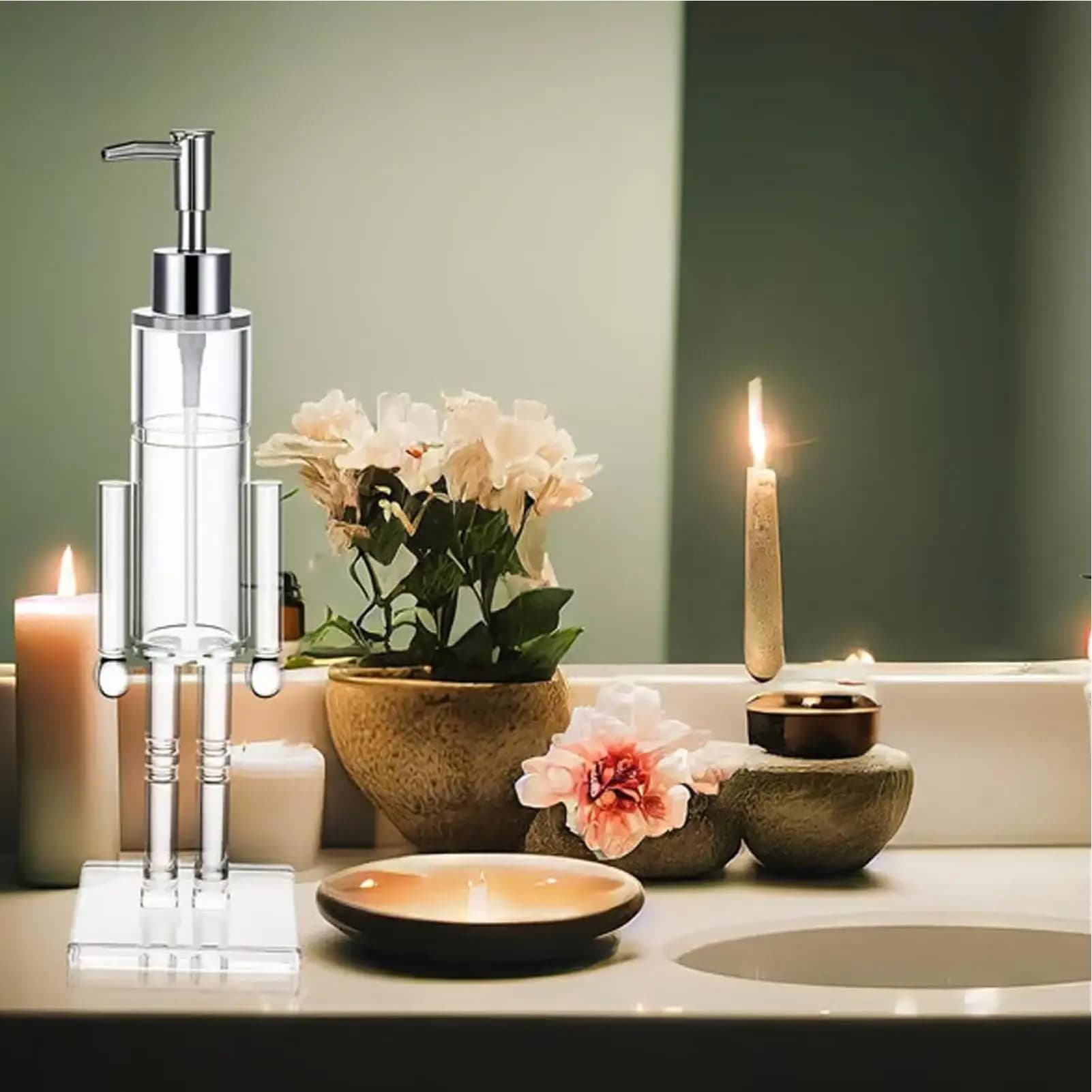 Portasapone Schiaccianoci Dispenser di sapone per le mani Pompa toner ricaricabile Bottiglia di gel doccia trasparente natalizia per bagno Cucina Hotel