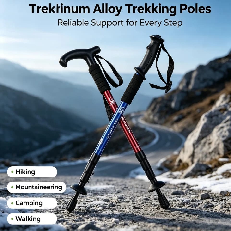 2pcs Outdoor Folding Straight-shank Trekking Poles Camping Mountaineering and Travel Adjustable Aluminum Alloy Trekking Poles