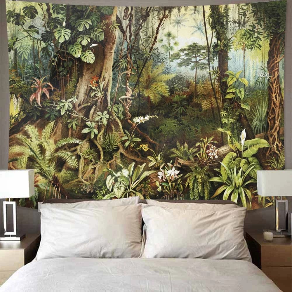 Natural Tropical Rain Forest Green Plant Banana Tree Tapestry Wall Hanging Tarot Hippie Rugs Dorm Decor Blanket