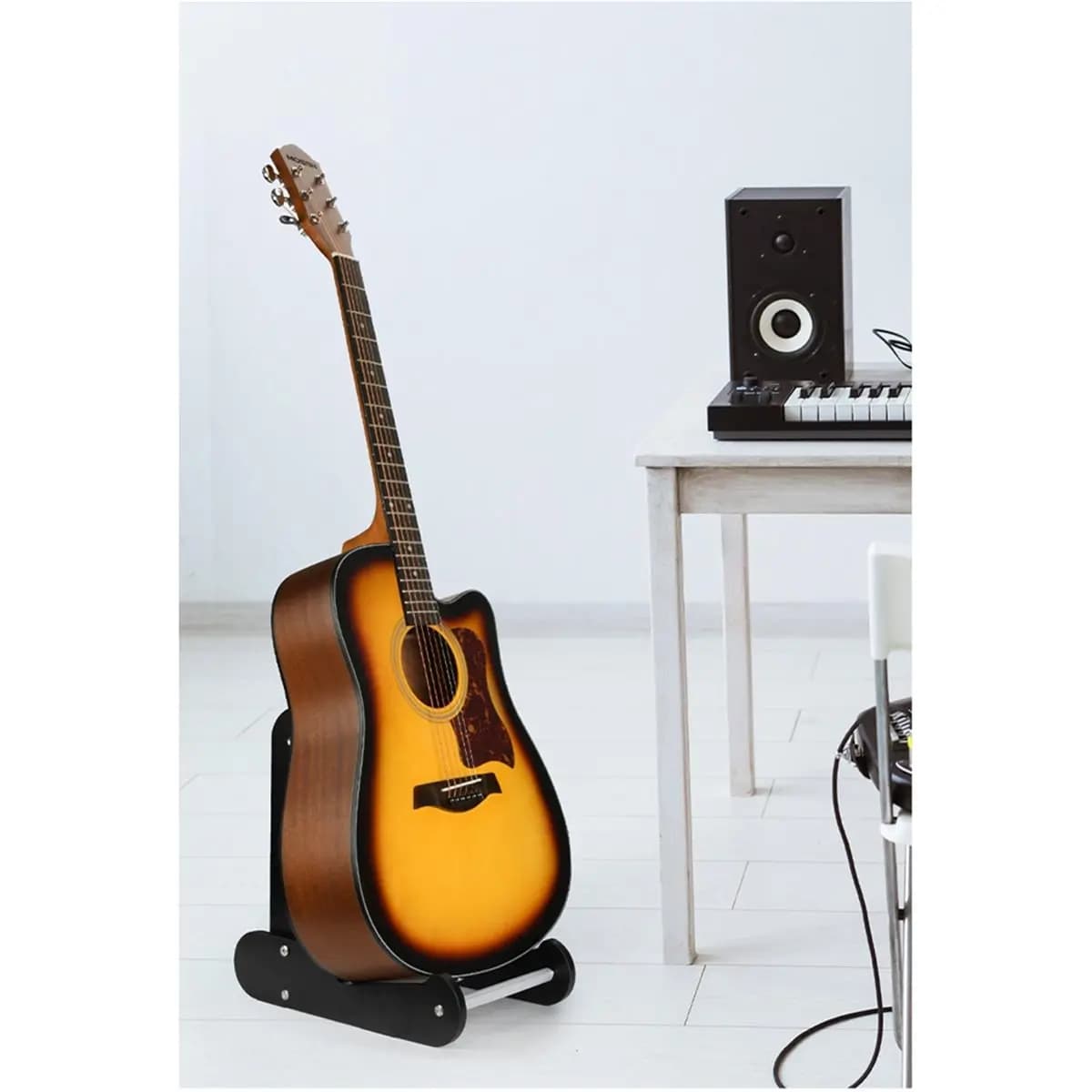 Supporto da pavimento in legno per chitarra con cuscinetto in silicone antigraffio per chitarre acustiche ed elettriche, banjo e ukulele