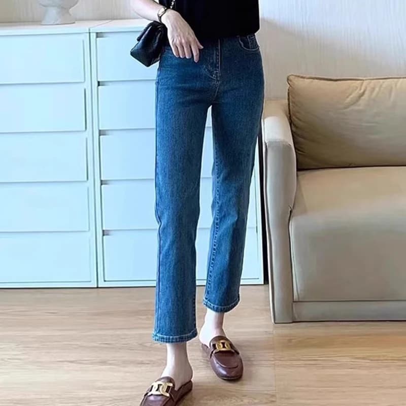 Slim Fit High Waist Straight Leg Vintage Denim Jeans Women's Thin Summer Cotton Stretch Casual Style Small Size Friendly