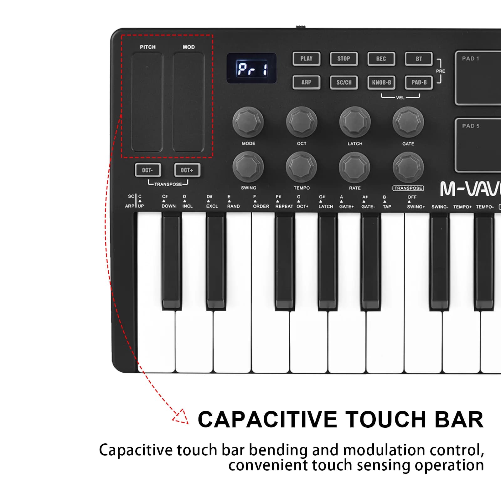 Mini Tastiera MIDI USB Portatile a 25 Tasti con 8 Pad Colorati RGB Retroilluminati per Produzione Musicale