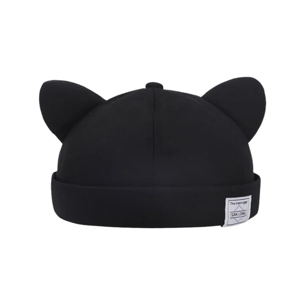 Fashion Cotton Cat Ears Landlord Hat Adjustable Solid Color Melon Skin Hat Brimless Hip Hop Beanie Hat Spring Summer