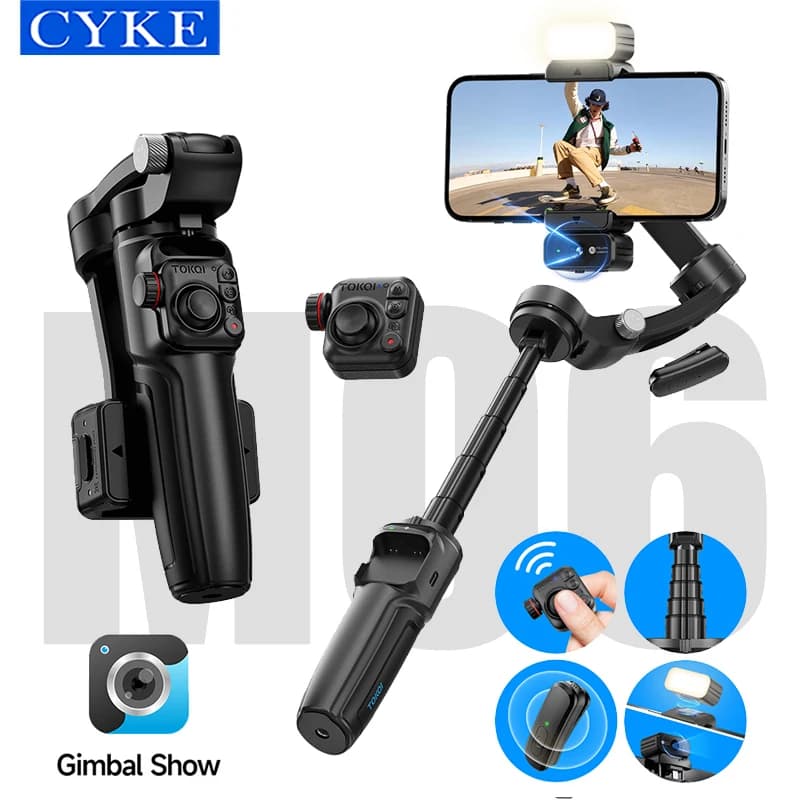 CYKE M06 Asta telescopica AI Face tracking Microfono wireless Stabilizzatore Al a tre assi 19/5000 Luce di riempimento fotografia selfie